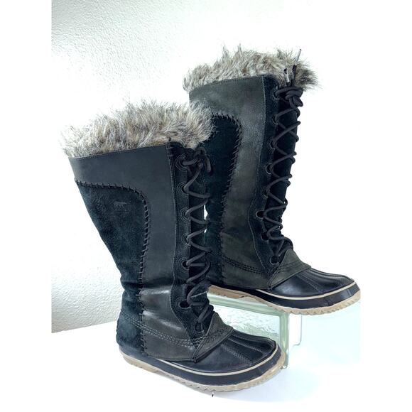 SOREL Sz 7 Joan of Arctic Leather Suede Faux Fur Waterproof Winter Boots - Picture 1 of 10